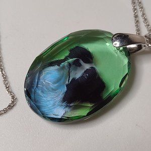 Glass Dog Pendant Necklace With 18 Inch Chain
